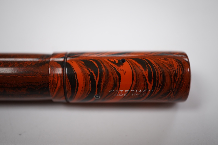 A Waterman No.45 safety pen with red ripple and mottled hard rubber cap and barrel - No.5 nib
